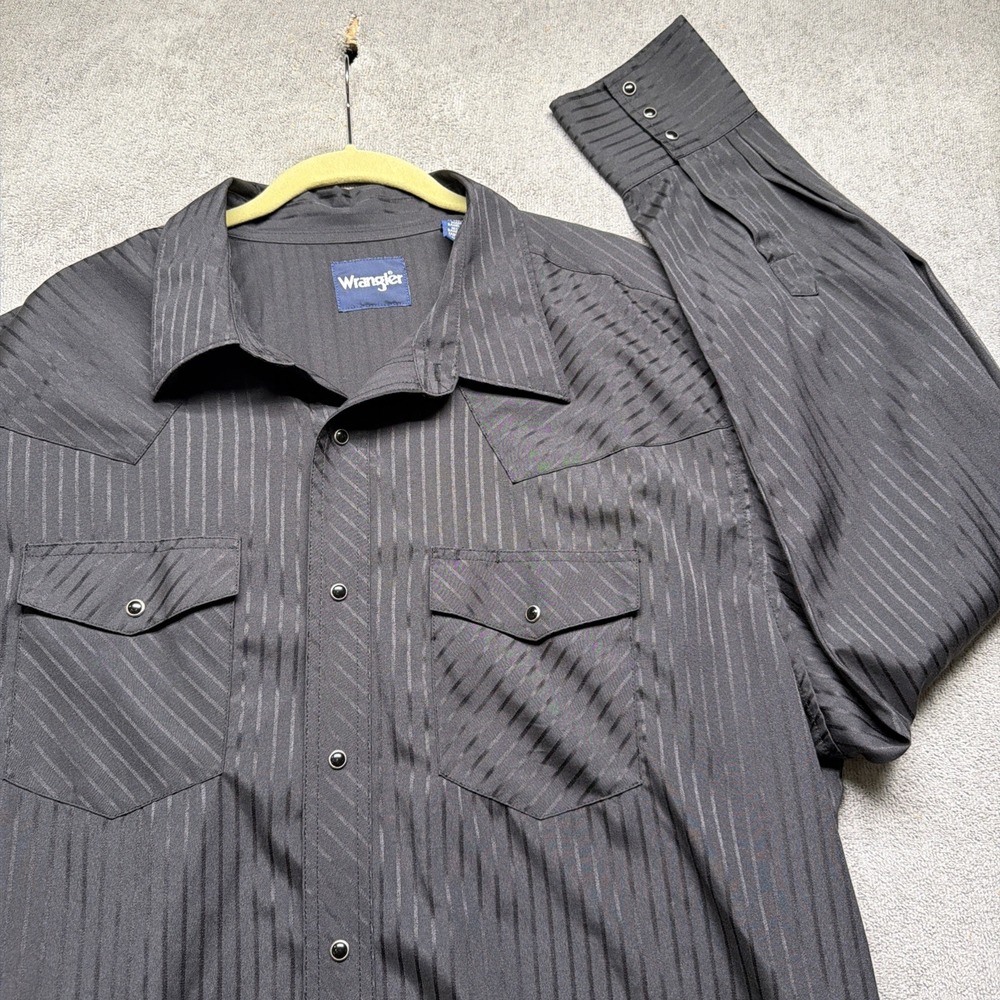 Wrangler Western Pearl Snap Shirt Black Pinstripe Ranch‎ Workwear Mens XXL